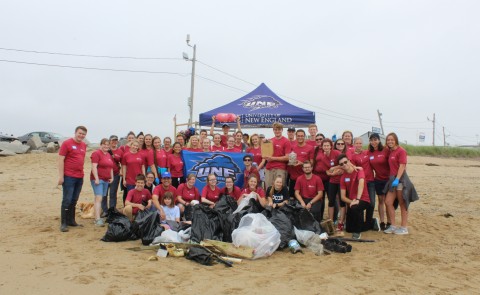 UNE students volunteered at Camp Ellis during International Coastal Cleanup Day 