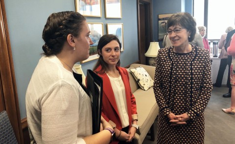 LEND trainees Lauren Bartholomew and Aly Deardorff visit with Senator Susan Collins on Capitol Hill.
