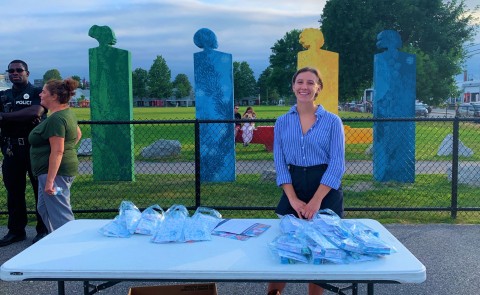 UNE College of Dental Medicine students recently provided free oral health supplies during National Night Out