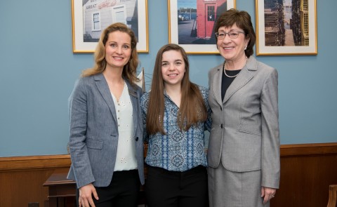 Jennifer Stiegler-Balfour and Ellie Leighton with United States Senator from Maine Susan Collins