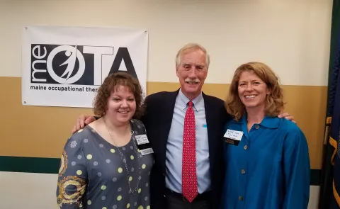 Jessica Bolduc, Senator Angus King, and current MeOTA President Tracey Falla