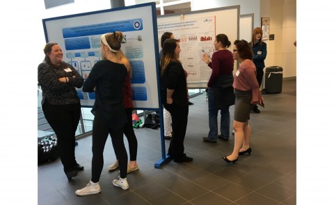 The poster session exhibited neuroscience research across the state, including research by UNE students