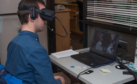 Second-year medical student Matt Rocheleau uses the virtual reality program "We are Alfred.”
