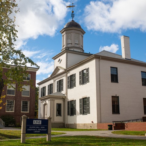 An exterior view of Alumni Hall on the Portland Campus