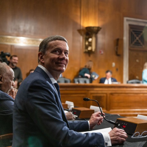 UNE President James Herbert in a Congressional chamber during testimony