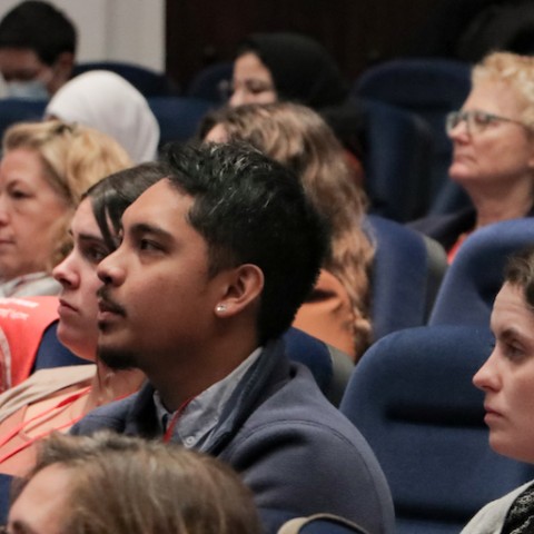 Photo of students sitting in an auditorium on the Tangier campus