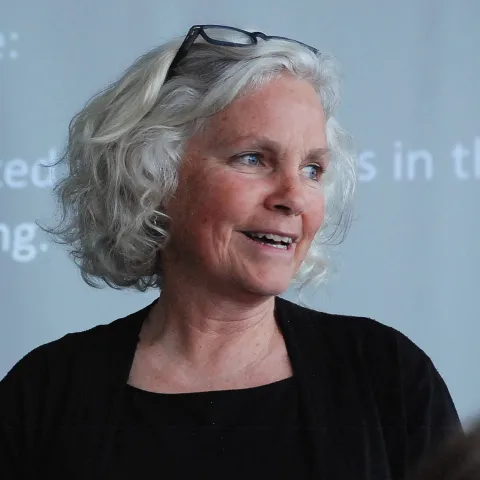 Square image of Pam Morgan smiling 