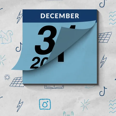 A graphic of a calendar surrounded by various hand-drawn icons