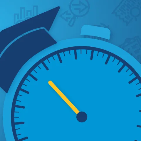 A graphic of a clock wearing a graduation cap surrounded by various icons of graphs and charts