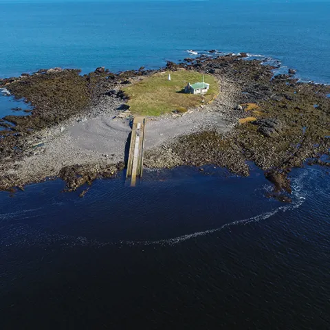 Aerial view of U N E's Ram Island