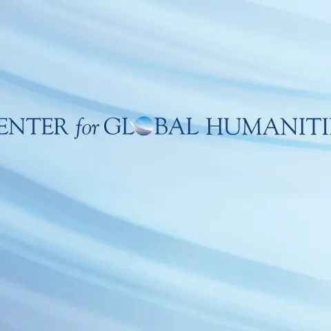 Blue square with Center for Global Humanities logo 
