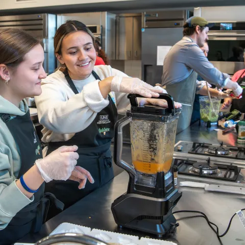 UNE occupational therapy students perform an exercise preparing blended foods for patients with limited swallowing capabilities