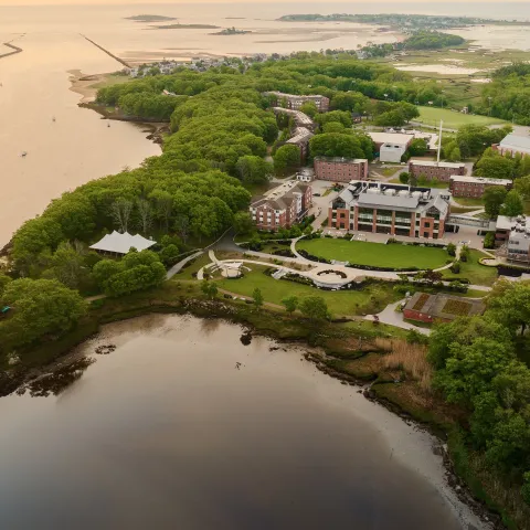 2026 aerial of the Biddeford Campus at sunrise