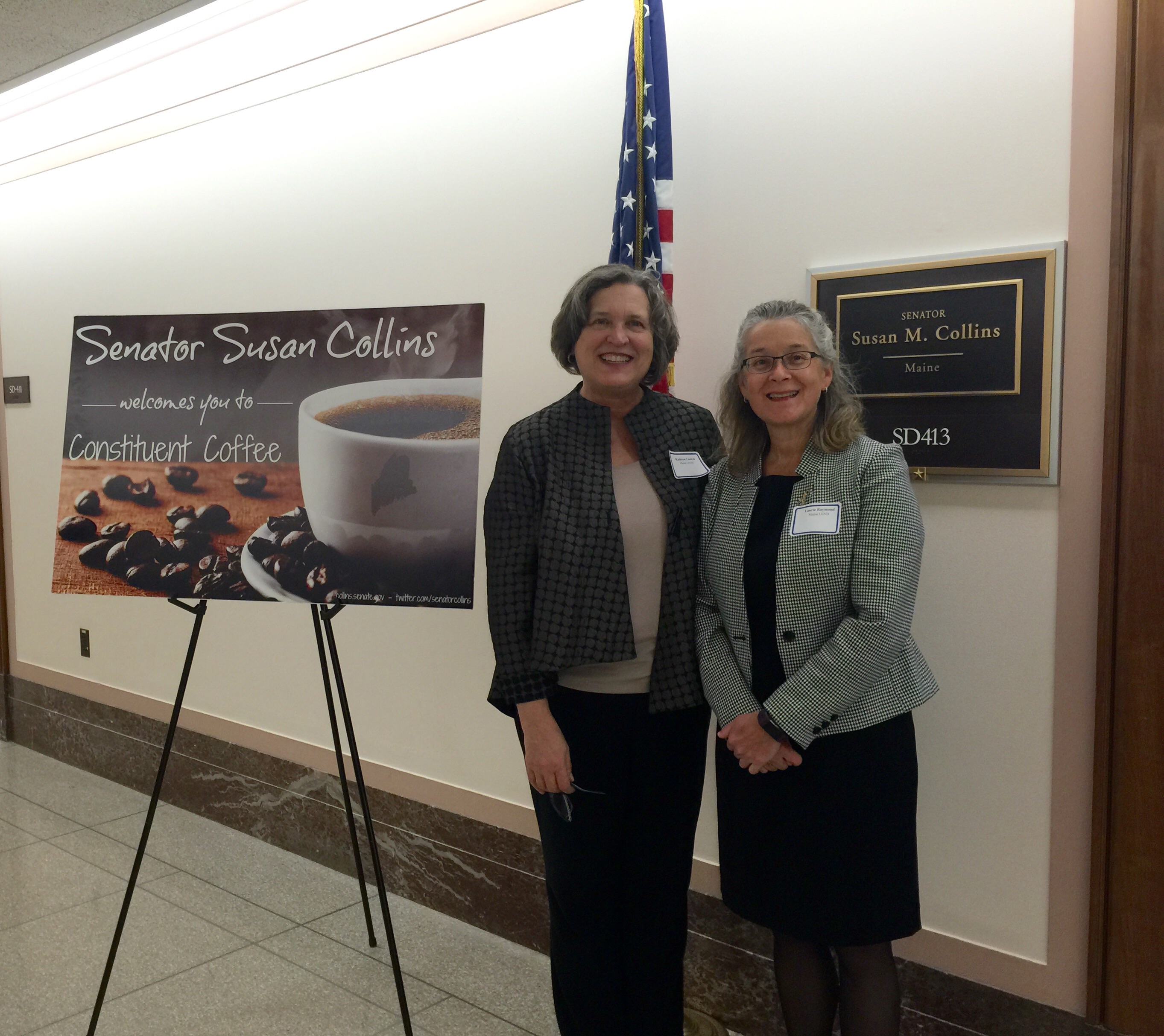 Kathryn Loukas and Laurie Raymond outside Senator Susan Collins' office in Washington, D.C.