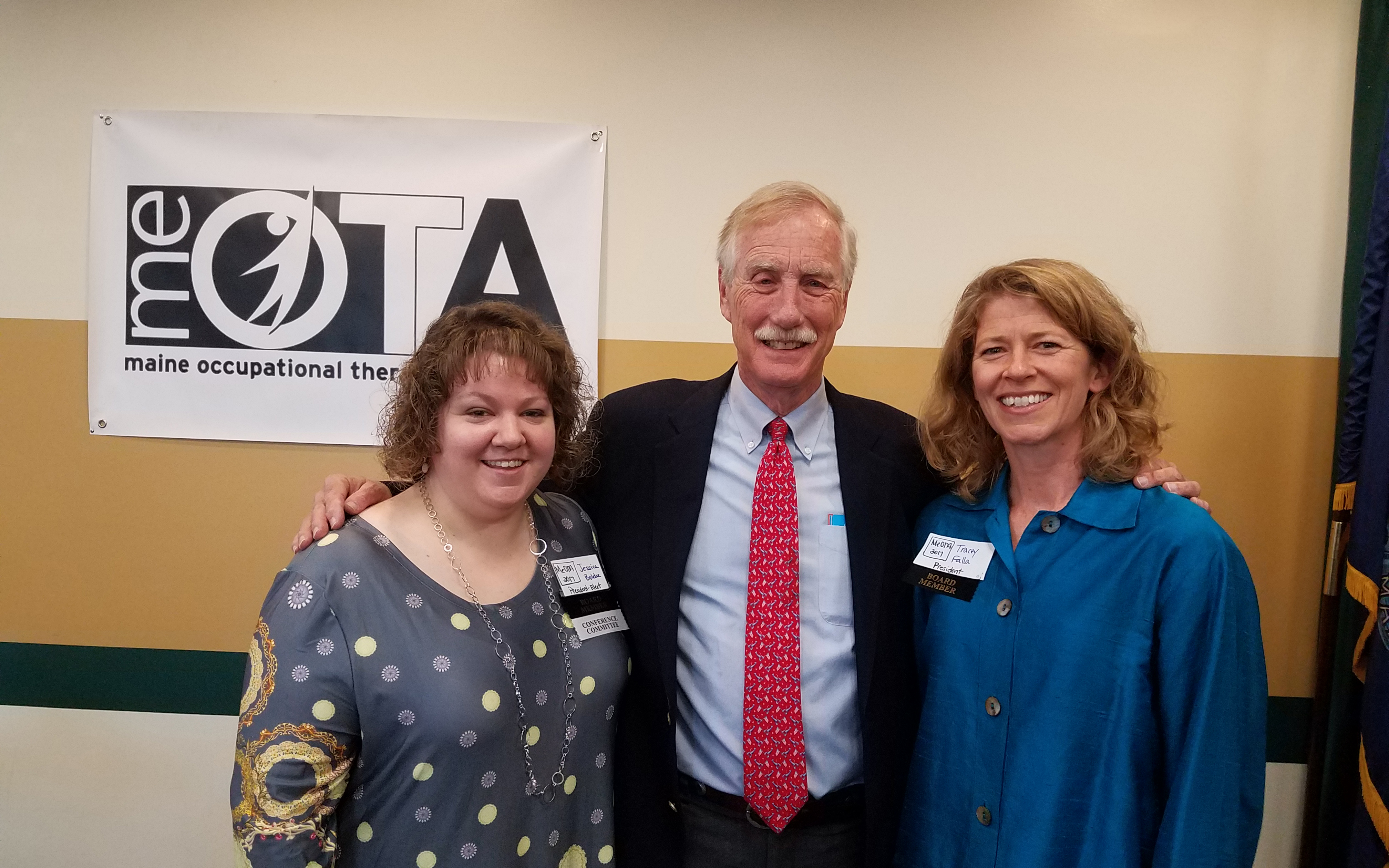 Jessica Bolduc, Senator Angus King, and current MeOTA President Tracey Falla